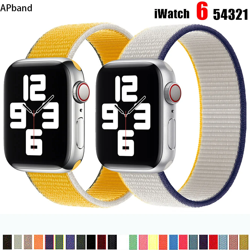 Ремешок нейлоновый для Apple watch band 44 мм 40 42 38 браслет смарт часов петля iWatch 3 4 5 6 se