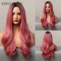 henry margu ombre black rose red pink wig long wavy synthetic wig for women natural cosplay party middle part wig heat resistant