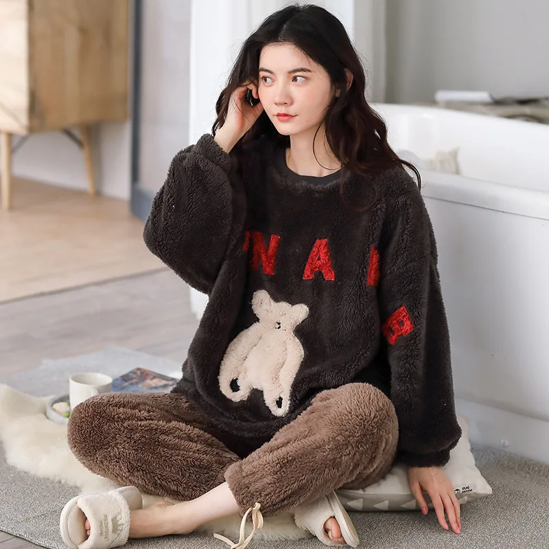 

Pyjamas Women Adult Animal Pajamas Set Winter Thick Warm Flannel Pijamas Mujer Sleepwear Anime Customes Home Night Wear 2pc pjs