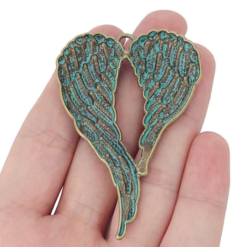ZXZ 5 шт. зеленая ярь Медянка патина большое сердце крылья ангела подвески в форме