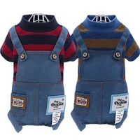 fashion pet cat clothes strips shirtdenim pants dog jumpsuit overalls spring autumn jeans tracksuit dog clothing for small dogs