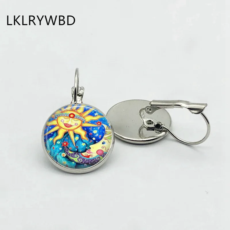 

LKLRYWBD / Van Gogh Sun and Moon Earrings Silver Bronze Earrings Glass Earrings Fashion Girl Jewelry Beautiful Gift.