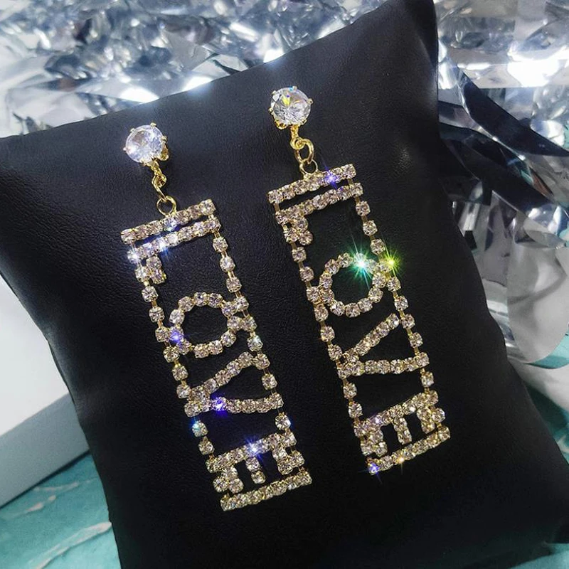 Новинка 2019 DIY сплав стразы буквы любовь висячие серьги для женщин модное