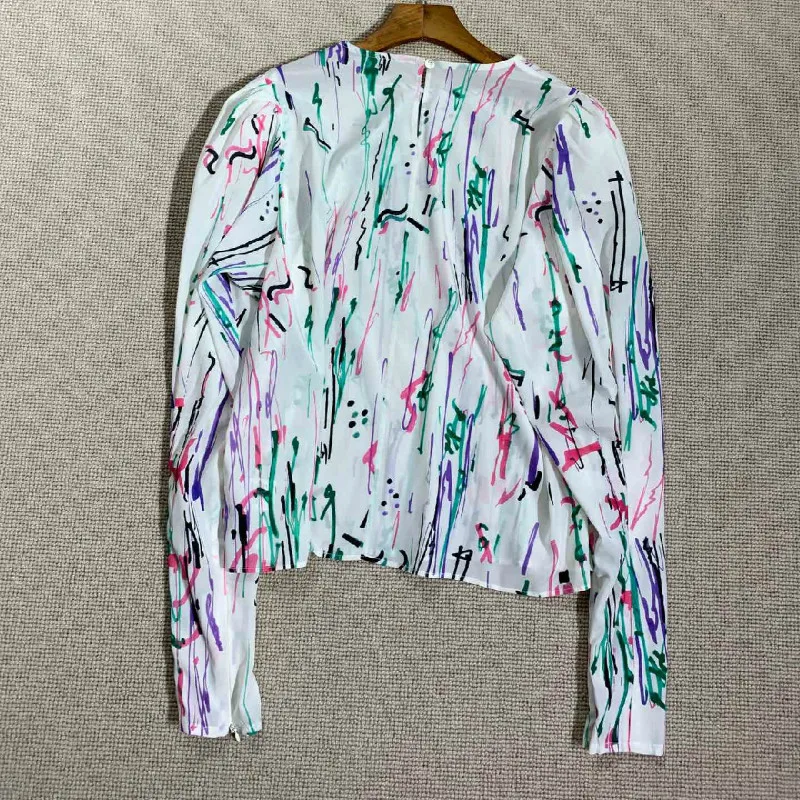 Женская рубашка белая шелковая Свободная с круглым вырезом женская