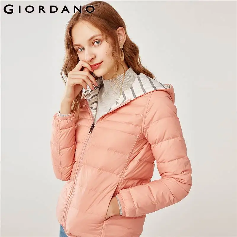 Giordano женский Реверсивный пуховик с капюшоном