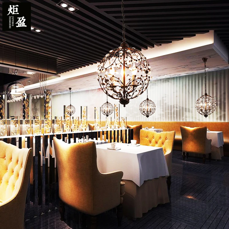 

Nordic retro iron crystal personality branch spherical Chandelier diameter 50cm dining room garden