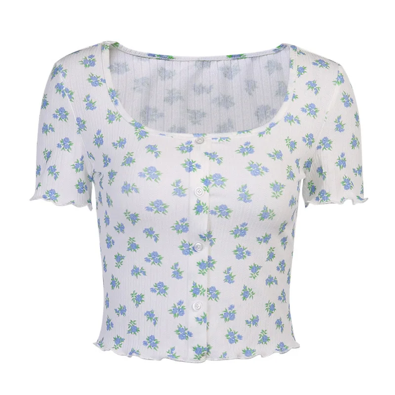 Женская футболка с коротким рукавом и квадратным вырезом летняя повседневная