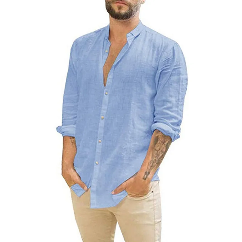 

Men's Shirts New Casual Traveling Solid Color Linen Shirt Cardigan Trun Down Collar Long Sleeve Interview Dress Men Clothing
