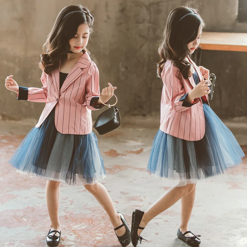 Одежда для девочек 2019 комплекты детской одежды костюм + Сетчатое платье наряды