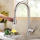 Кухонный кран из матового никеля выдвижной излив с одним отверстием кран и смеситель для кухонной раковины потоковая распылительная головка хромированная черная сенсорное управление