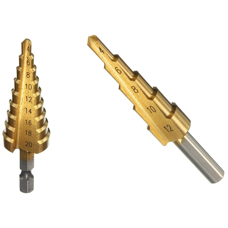 2x HSS шаг сверла конический Титан для Отвертка 4 12 мм и 1/4 шестигранный стержень 20