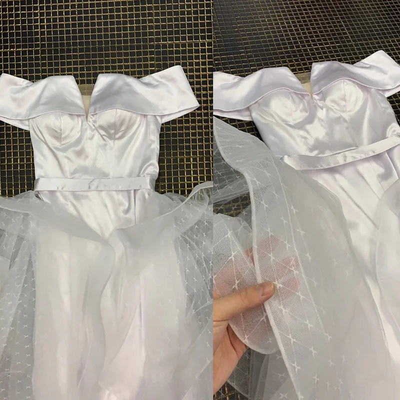 Женское платье с открытыми плечами элегантное белое длинное Сетчатое в стиле