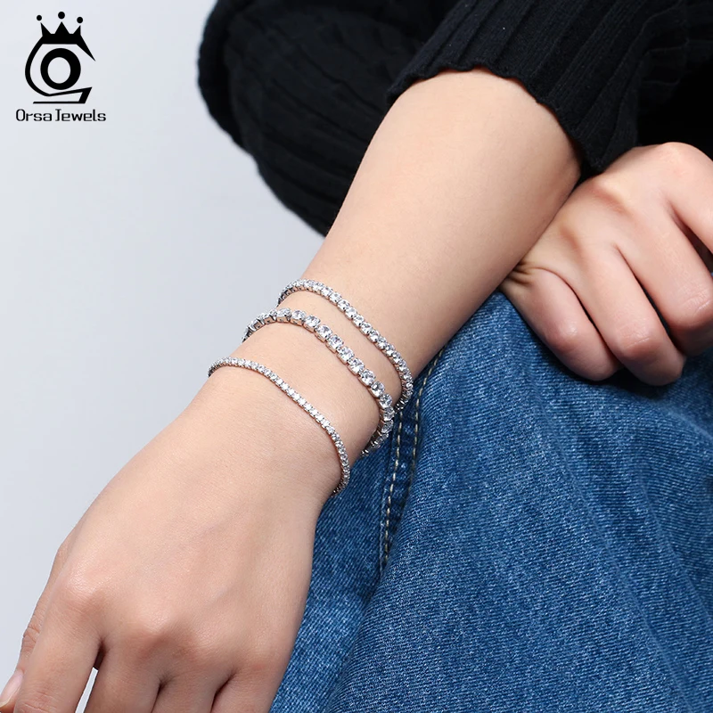 ORSA JEWELS 2 мм 3 4 циркониевый теннисный браслет для женщин мужские 925 серебряные