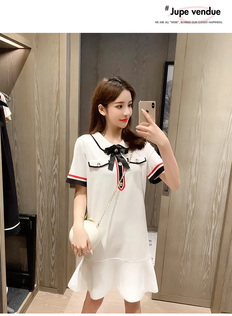 Женское трикотажное платье с бантом модельное элегантное в британском стиле для