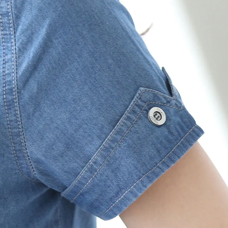 

New Arrival Short Sleeve Women Blouse and Tops Summer Casual Solid Denim Shirt Women Female Clothes Chemisier Femme 7901 50