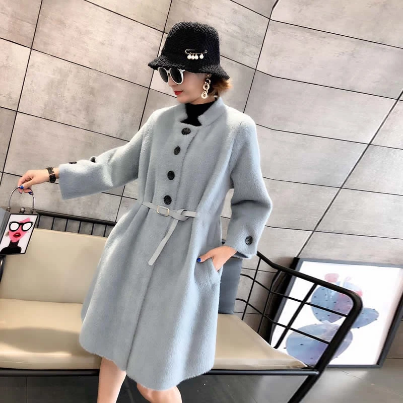 Осеннее пальто из искусственного меха женский модный кардиган на поясе новинка