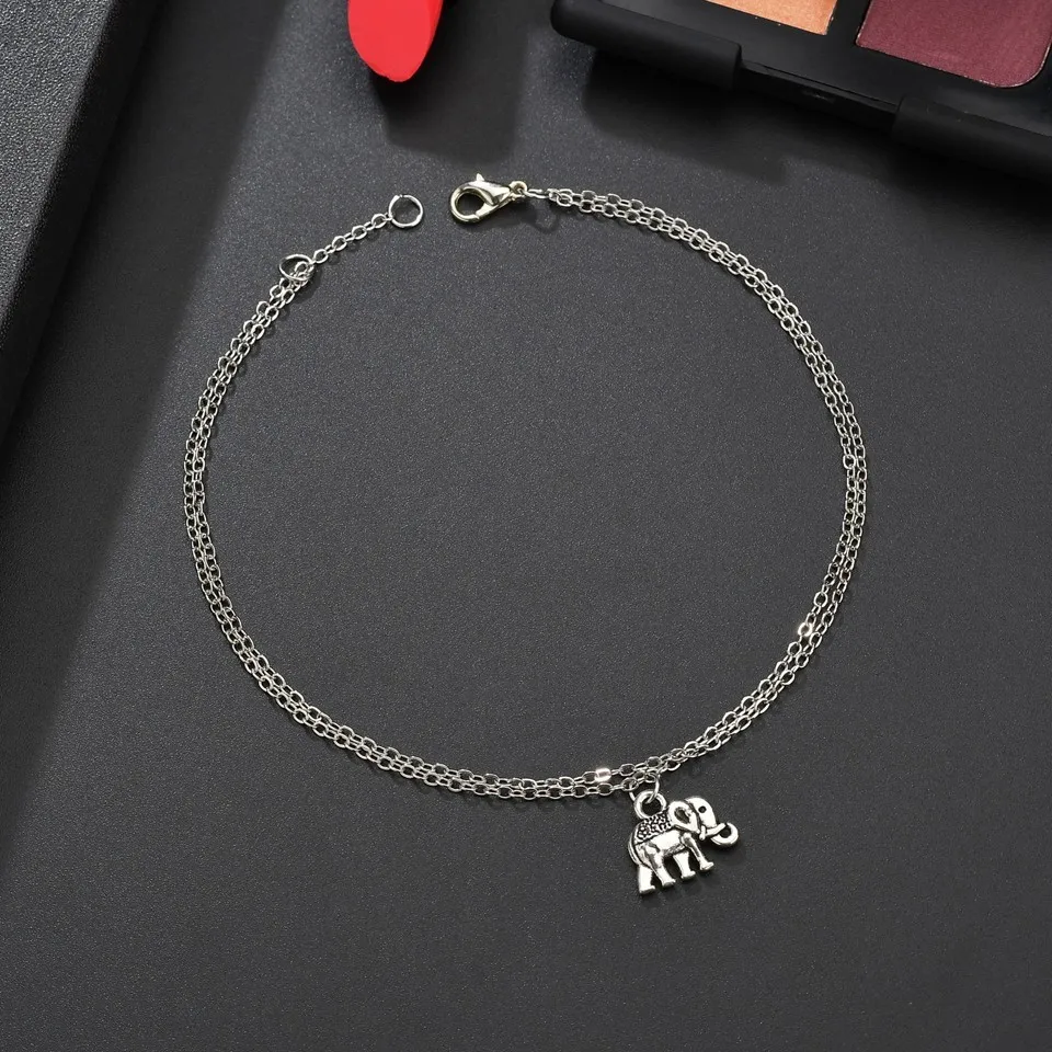 Женский многослойный браслет на ногу Серебряный слон ювелирное изделие из