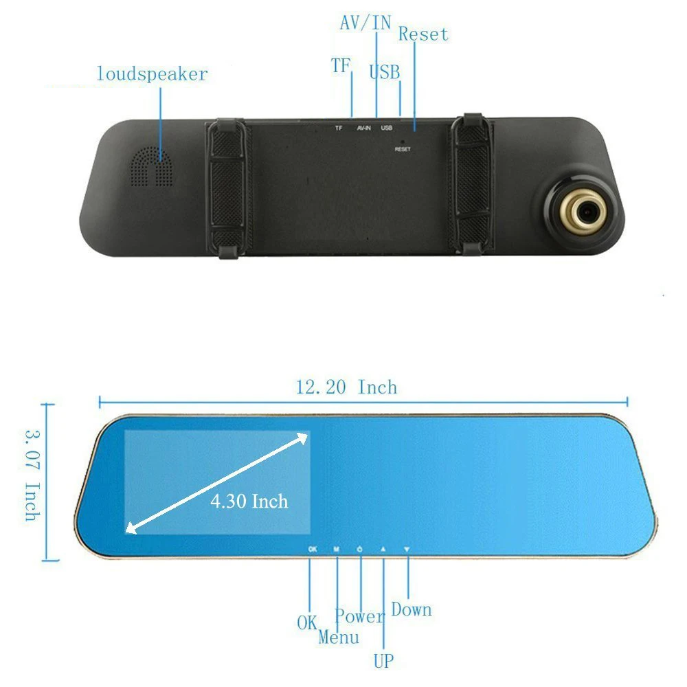 Автомобильный видеорегистратор AMPrime зеркало заднего вида с двумя объективами 4 3