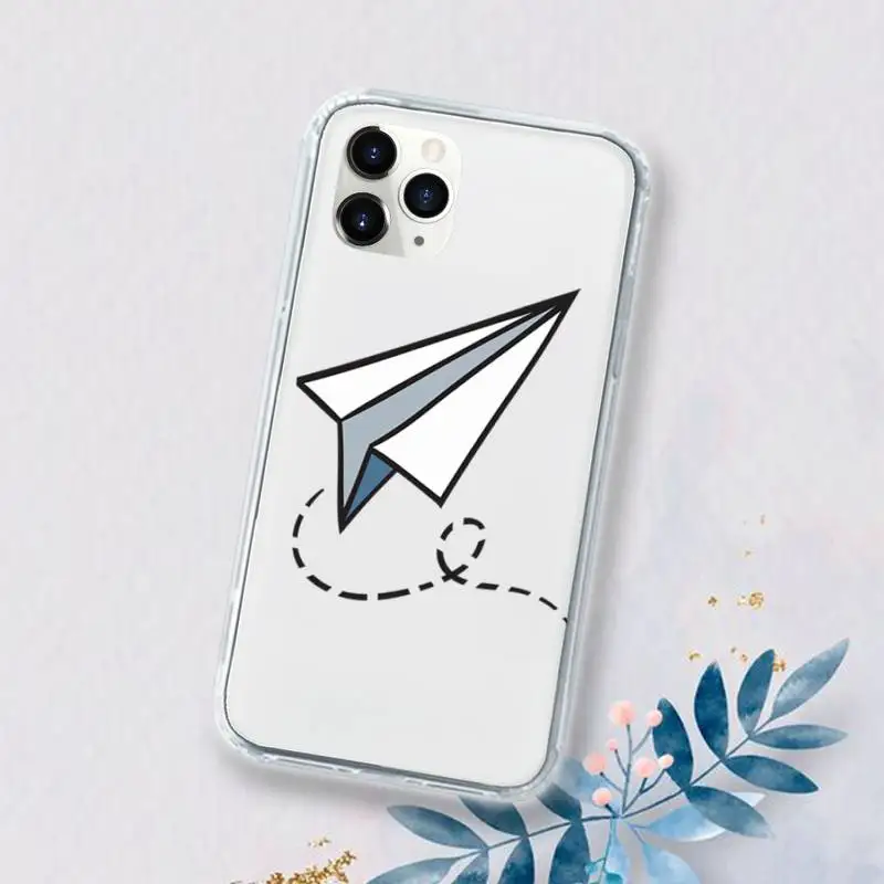 

paper airplane Childhood flying cute Phone Case Transparent for iPhone 11 12 mini pro XS MAX 6 6S 8 7 Plus X 5S SE 2020 XR