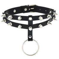 new hanging o ring double row spiked rivets collar necklace fashion trend neck strap collarbone chain