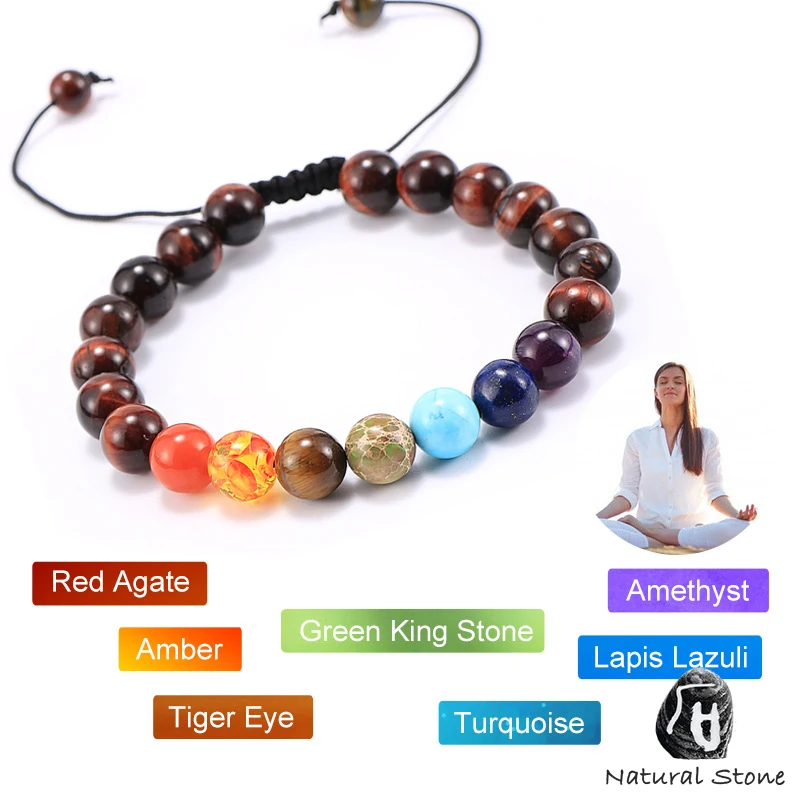 

Wholesale Men Women Yoga 7 Chakra Bracelet 8 Styles 8MM Natural Stone Beaded Tree Of Life OM Lotus Buddha Charm Bracelets