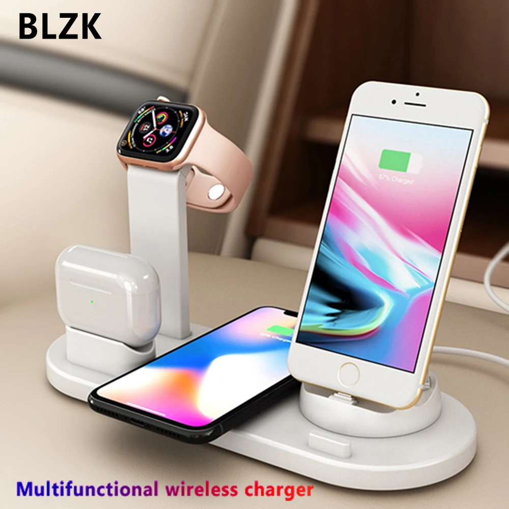 Беспроводное зарядное устройство 4 в 1 для iPhone 11 8 XS XR Apple Watch Airpods Pro 10 Вт док станция