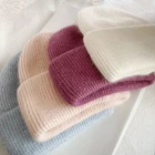 Простая модная зимняя шапка из кроличьего меха, облегающие шапки для женщин, шапочки, теплые шерстяные шапки для девушек, вязаная шапка