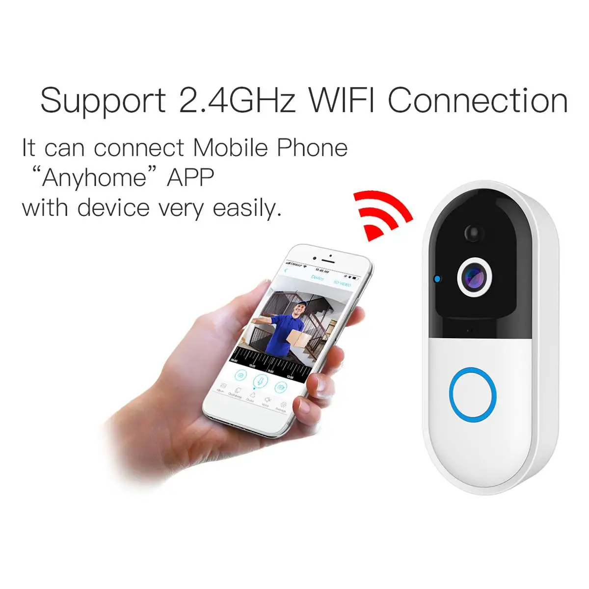 Беспроводная камера Wi-Fi для дверного звонка Smart Video домофонный дверной звонок Видеозвонок для квартиры ИК-сигнализация Беспроводная цветная камера безопасности объектива