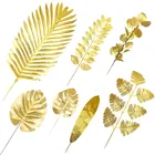 Искусственные золотые растения, имитация тропических пальмовых листьев монстеры, листья для гавайской темативечерние, Декор для дома и сада, искусственные листья, 5 шт.