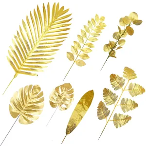 Искусственные золотые растения, имитация тропических пальмовых листьев монстеры, листья для гавайской темативечерние, Декор для дома и сада, искусственные листья, 5 шт.