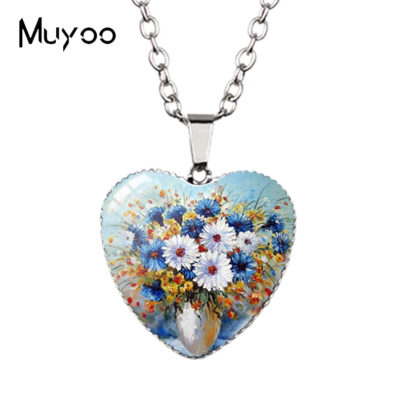 Ожерелье с подвеской в виде сердца изображением цветка 2020 HZ3 | Украшения и