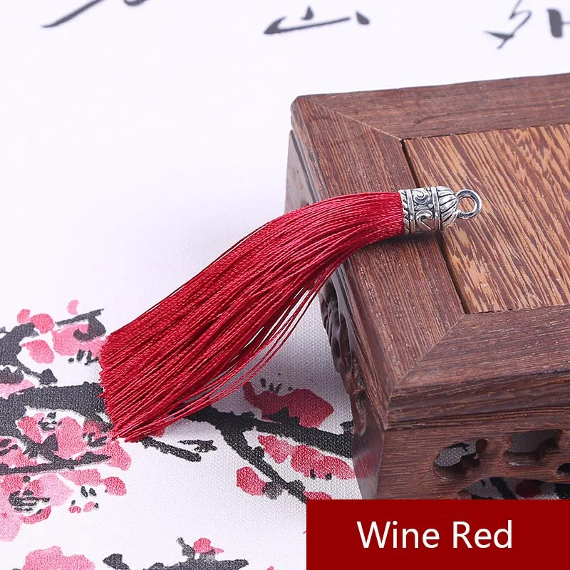 wine red 10 шт. 9 см длинные шелковые шнуры с кисточками и металлическими колпачками для сережек Подвески с кисточками подходят для изготовления ювелирных изделий своими руками - Цвет: wine red