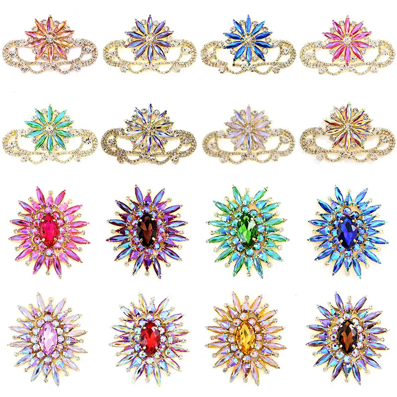 5 форм 1 шт. цветные стразы с кристаллами АБ пришивные золотым низом для украшения