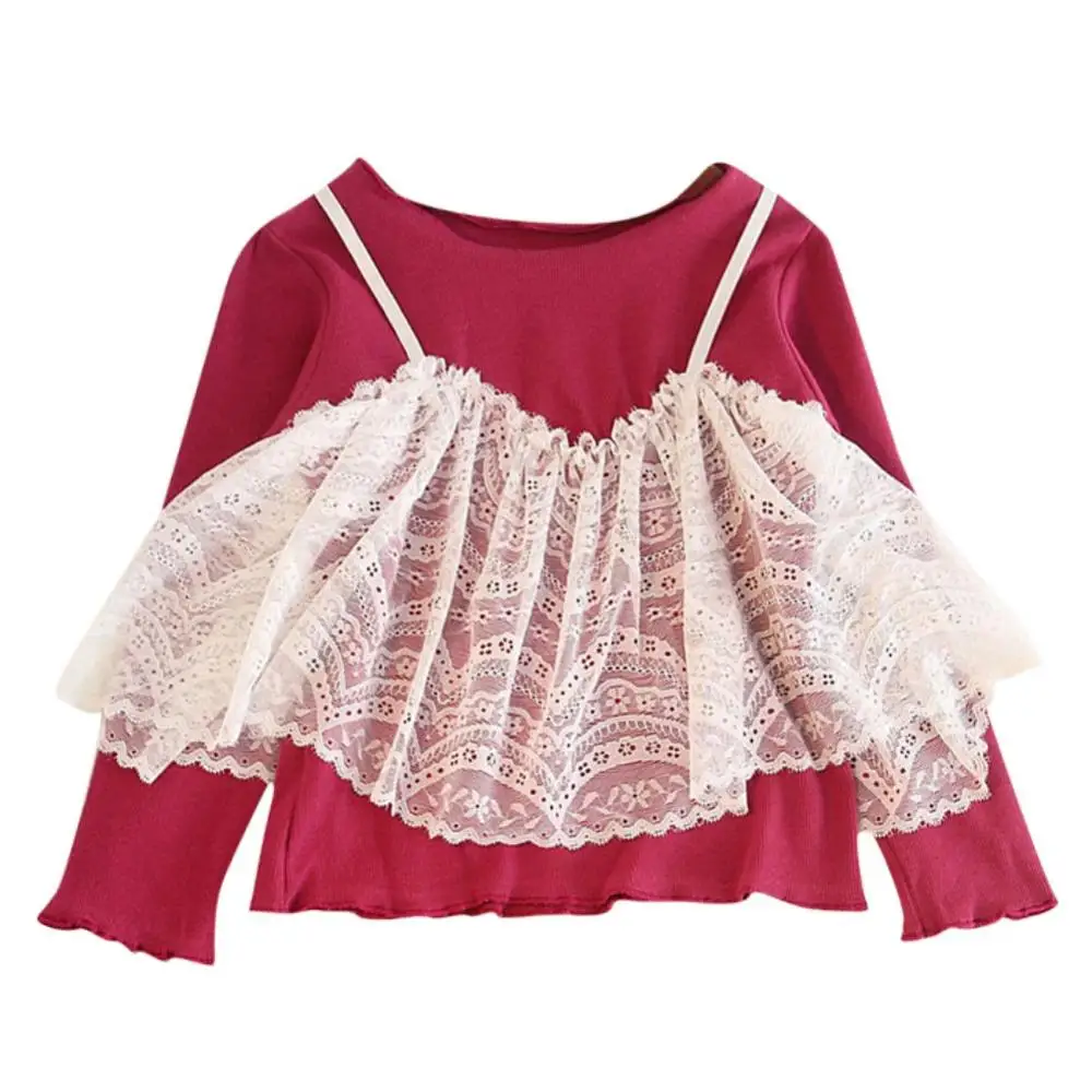 

Baby Girl Top Casual Baby Girls Lace Design Long Sleeve Fake 2 Piece T-shirt Kids Toddler Top Clothes