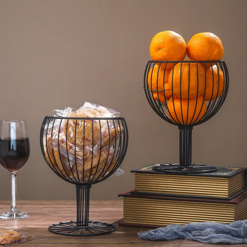 

Wine Cup Shape Decorative Metal Wire Fruit Basket Vegetable Bread Snacks Storage Bowl Holder Stand