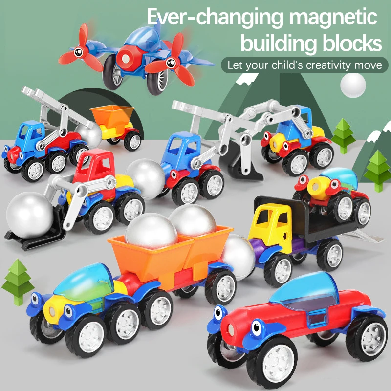 19-56pcs Magnetic Building Blocks Magnet Sticks Metal Balls Designer Construction Set Vehicle Car Toys for Children | Игрушки и хобби