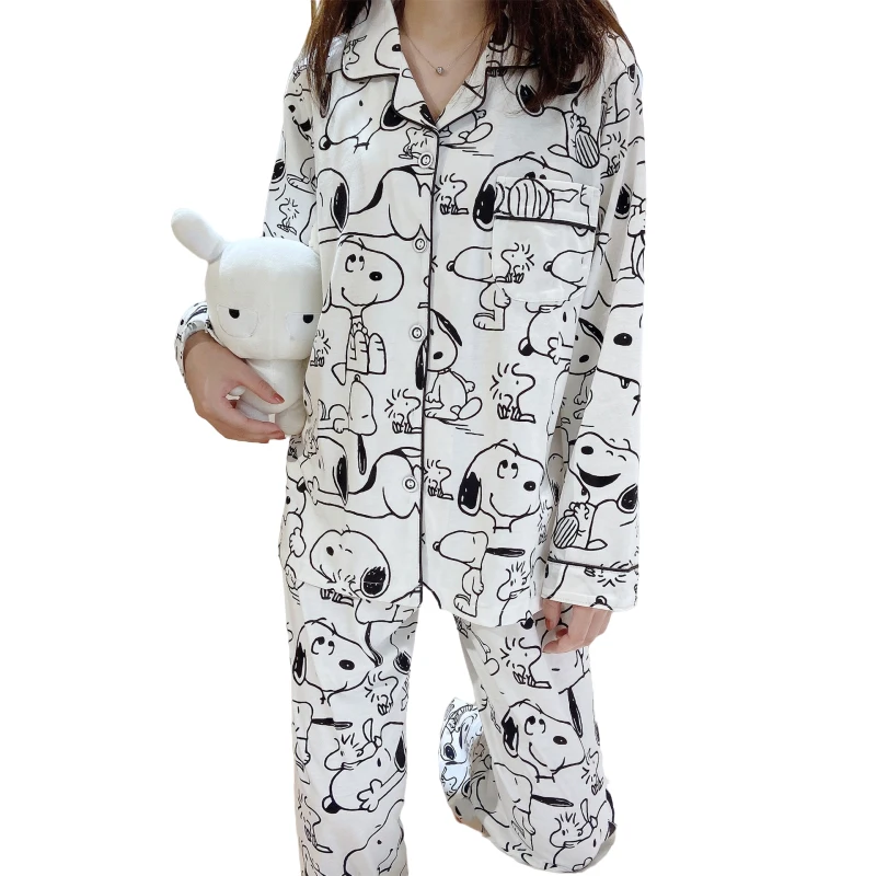 Симпатичная мультяшная Снупи Хлопковая пижама для пары весна-осень мужчин и
