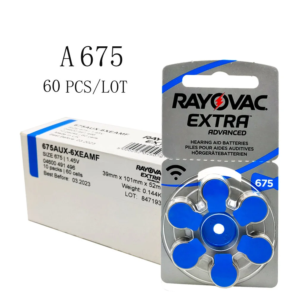60 шт. Rayovac Extra воздушно цинковые батарейки для слуховых аппаратов 675A 675 A675 PR44