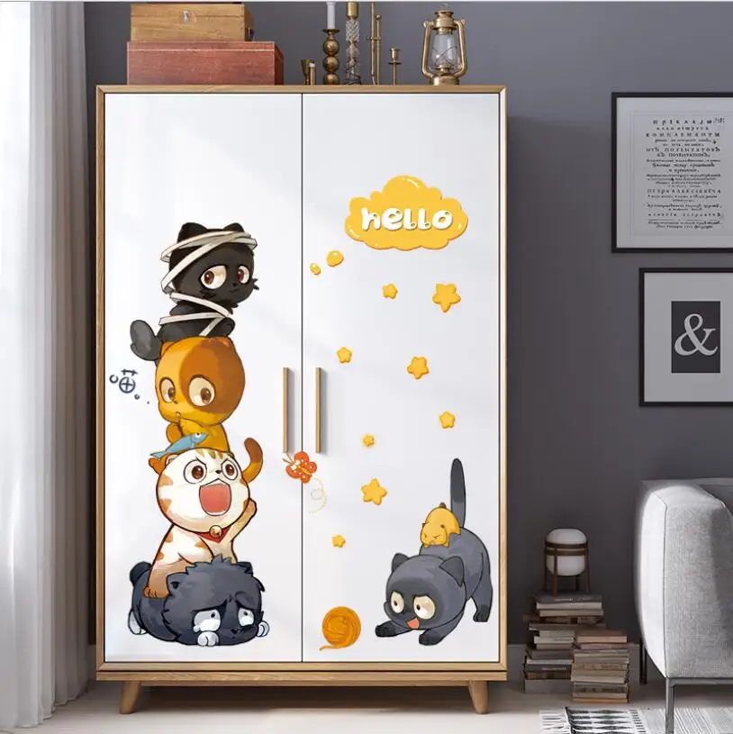 Мультяшные кошки стикер на стену детские животные друзья наклейки s для детской