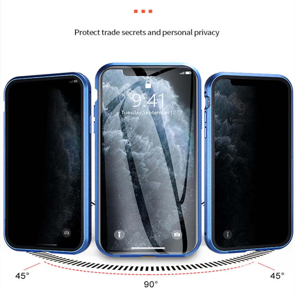 Магнитный противошпионский стеклянный чехол для iPhone 12 Pro Max mini SE2 XR 8 7 plus 360