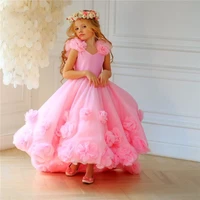 puffy pink flower girl dresses tulle 3d flowers ball gown girl party gown first communion dress new size 1 14years