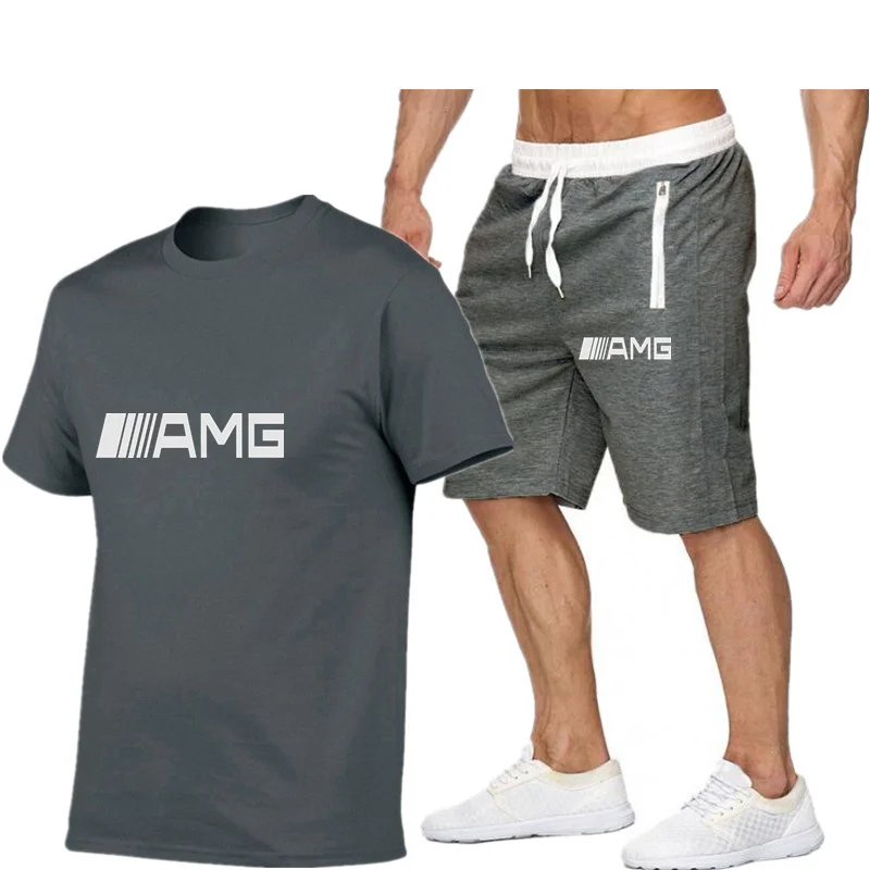 

Summer AMG new men's T-shirt + sports shorts two-piece fashion round neck casual cotton short-sleeved high-quality sports suit