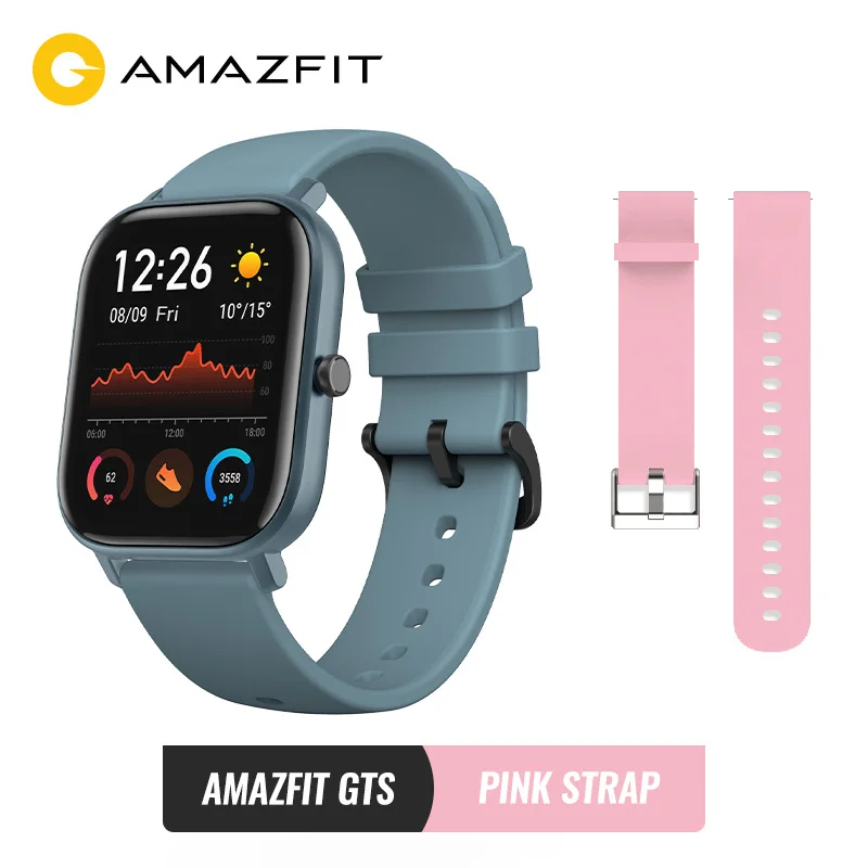 Blue and pink st Предпродажа Amazfit GTS Глобальная версия Умные часы SmartWatch GPS Бег Спорт ЧСС 5ATM Водонепроницаемый браслет AMOLED Amazfit - Цвет: Blue and pink st