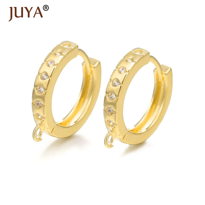 Handmade DIY Hoop Earrings Accessories for Jewelry Making Copper CZ Zircon Gold Color Round Earring Hooks Clasps Findings | Украшения и