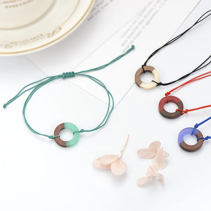 Панк стиль деревянные круглые шармы браслеты для женщин мужчин подарки