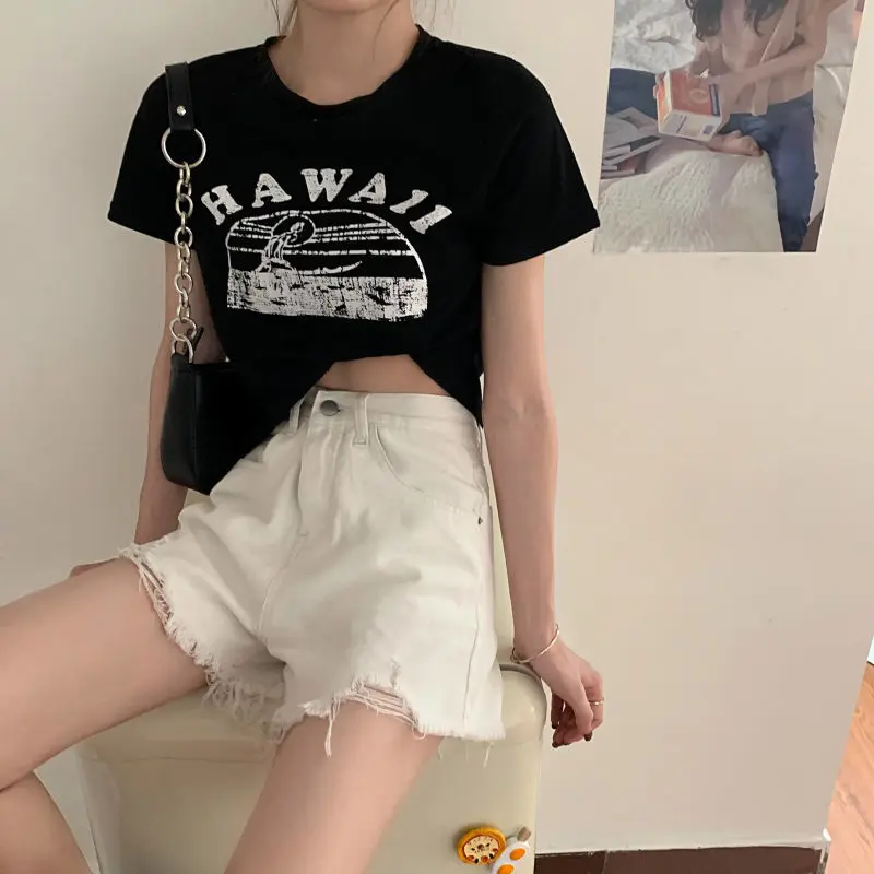 

Denim shorts women's 2021 new spring and summer holed wide leg pants high waist A-line super hot pants loose pants