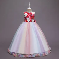 european style rose pattern big girl wedding dresses cute children party dress for 10 years old red gown for girls birthday