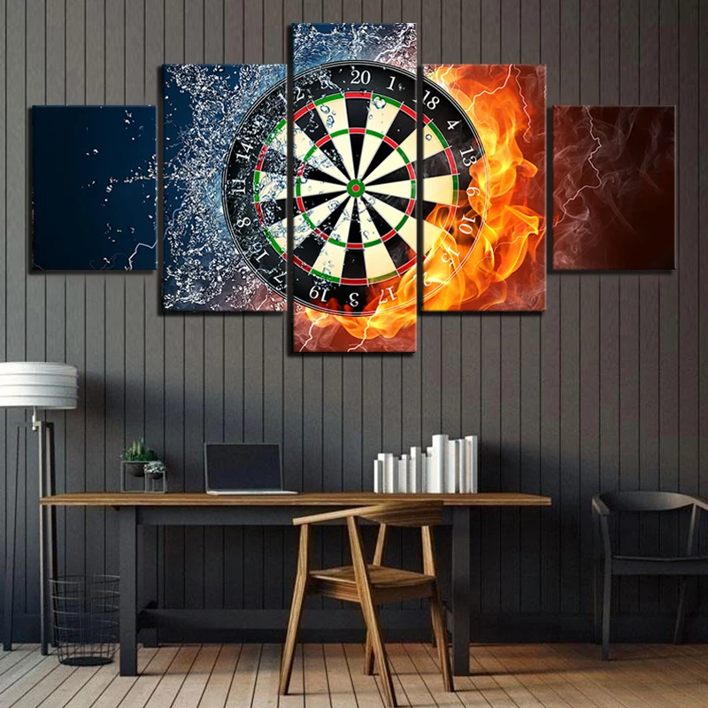 

5 Panel Ice And Fire Dart Board Wall Artwork Canvas Print Home Decoration Painting Modular Pictures For Living Room Decor Frame