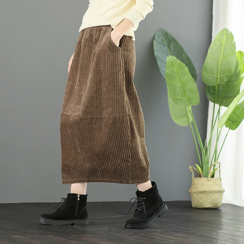 Женская Вельветовая юбка YoYiKamomo однотонная Повседневная Свободная с поясом на