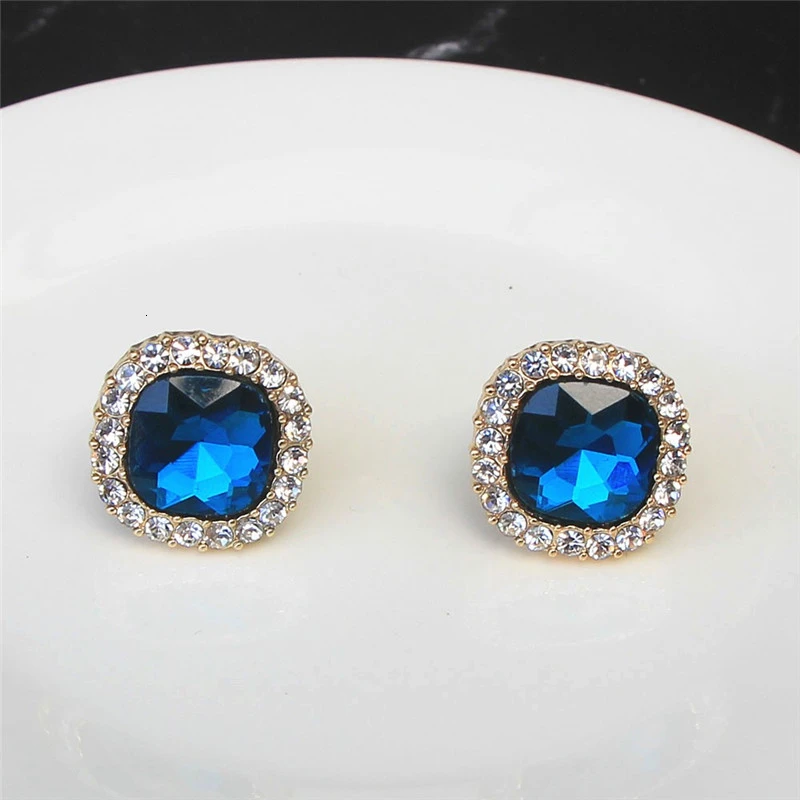 Серьги клипсы с цирконием не пирсинг квадратные Стразы овальные круглые большие